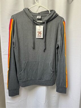Fitkicks 76 Varsity Hoodie Gray‎ with Rainbow Sleeve Stripes Size M